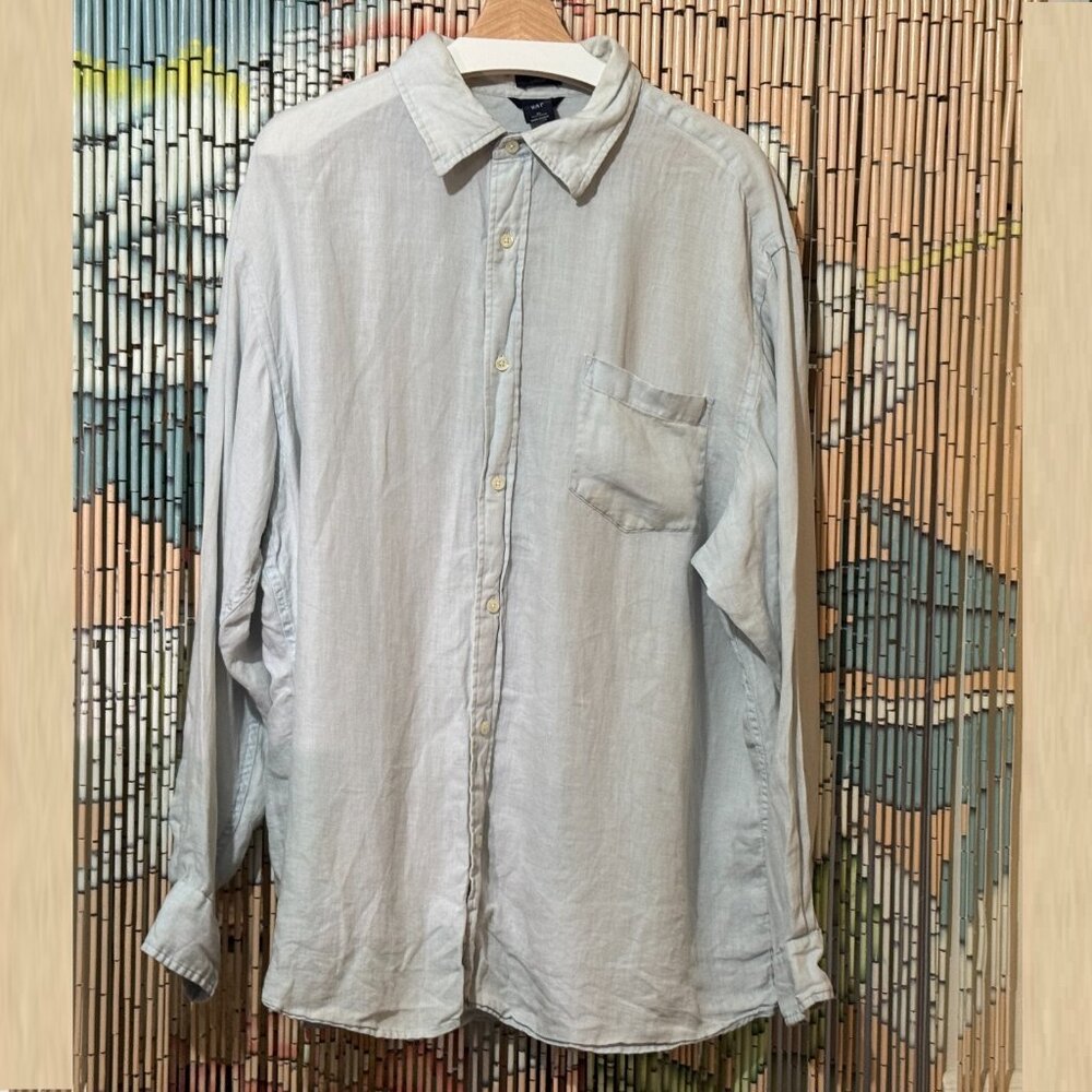 Gap Relaxed Men's 100% Linen Button-Down Pointed Collar Shirt, XL, Light Blue